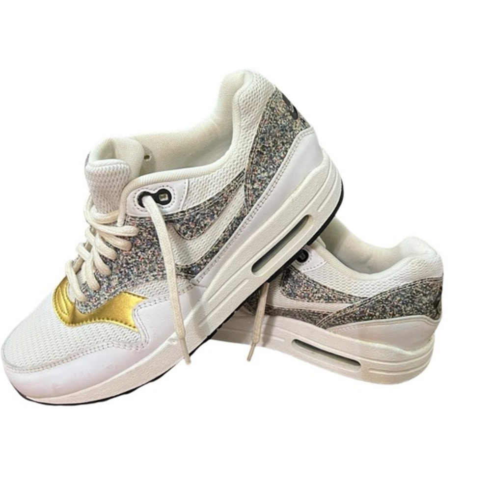 Nike Womens Air Max 1 SE 881101-100 Shoes Lace Up Size 8.5 White Gold Confetti